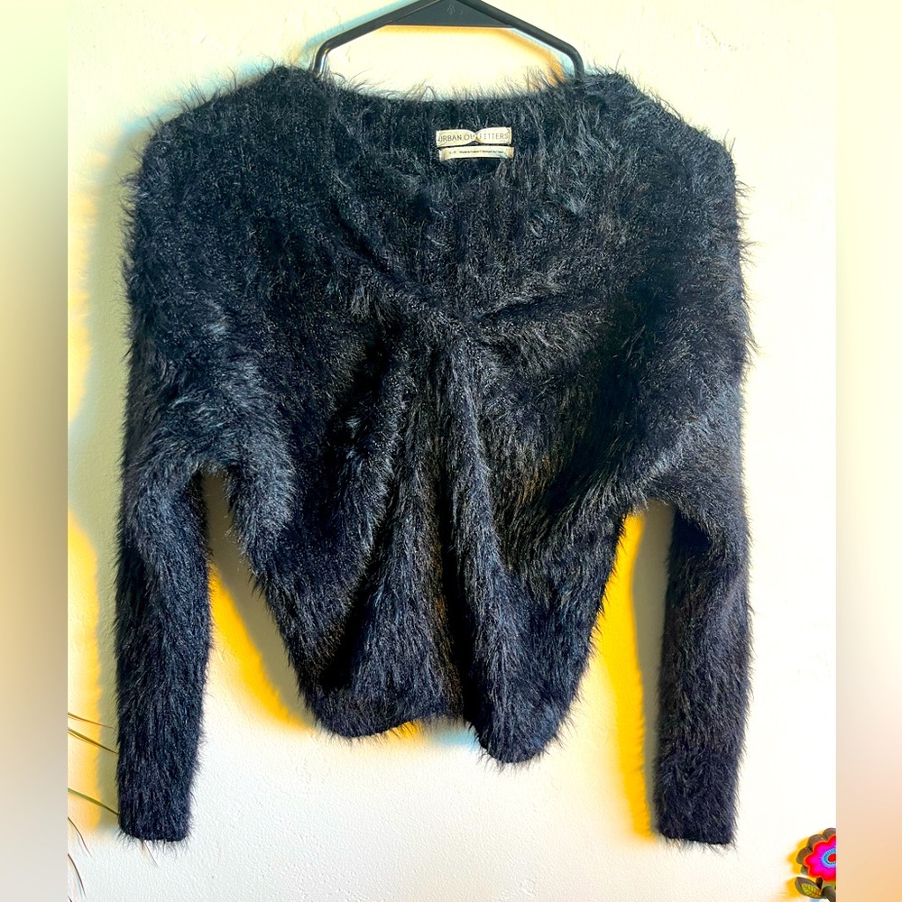 90’s Urban Outfitters Fuzzy Black Eyelash Boatneck Pullover Sweater